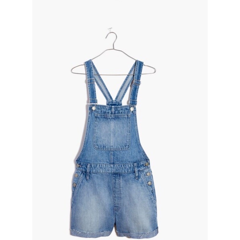 Madewell Denim Shortalls Medium Wash Raw Hem Bib Overalls Size S